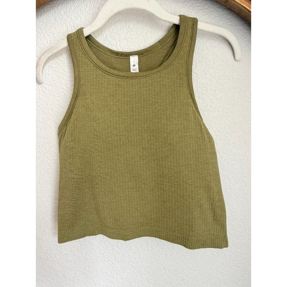 Lululemon Ebb to Street Cropped Racerback Tank Top Bronze Green Size 8 NWT